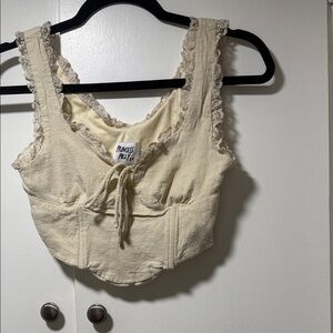 Princess Polly Cream Lace-Trim Crop Top